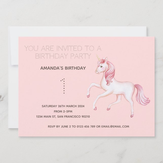 Cute Rainbow Unicorn Birthday Party Invitation (Front)