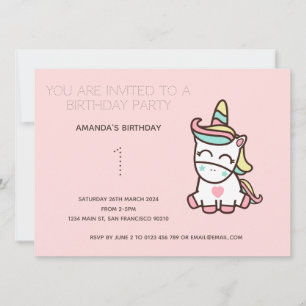 Cute Rainbow Unicorn Birthday Party Invitation