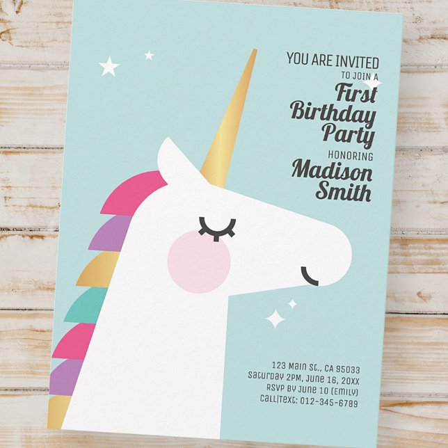 Cute Rainbow Unicorn Birthday Party Invitation (Creator Uploaded)