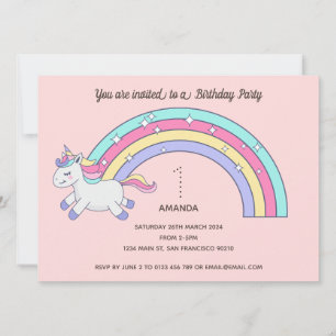 Cute Rainbow Unicorn Birthday Party Invitation