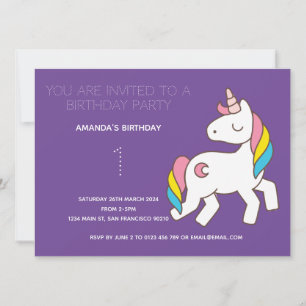 Cute Rainbow Unicorn Birthday Party Invitation