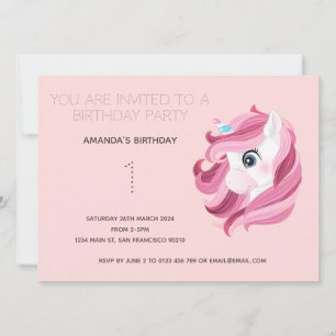 Cute Rainbow Unicorn Birthday Party Invitation