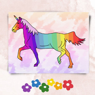 Cute Rainbow Unicorn Birthday Party Invitation Postcard
