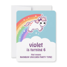 Cute Rainbow Unicorn Birthday Party Invitations