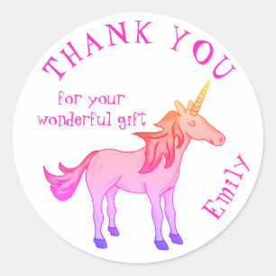 Cute Rainbow Unicorn Birthday Thank you Classic Round Sticker