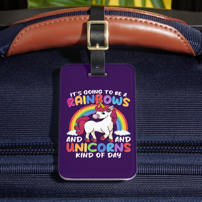 Cute Rainbow Unicorn Cool Birthday Present Funny Luggage Tag (Front Insitu 2)