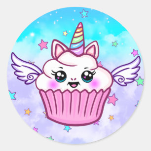 Cute Rainbow Unicorn Cupcake Kawaii Stickers