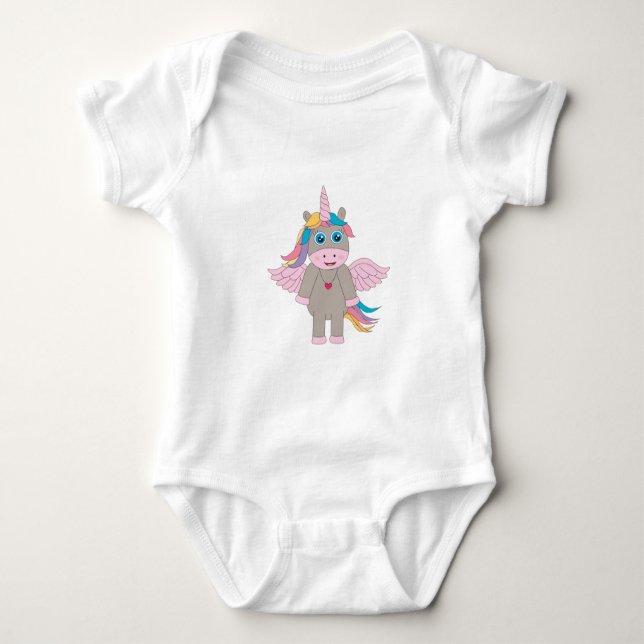 Cute Rainbow Unicorn Design Baby Bodysuit (Front)