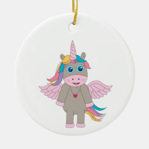 Cute Rainbow Unicorn Design Ceramic Ornament
