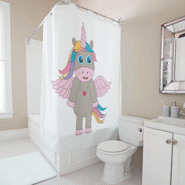 Cute Rainbow Unicorn Design Shower Curtain (In Situ)