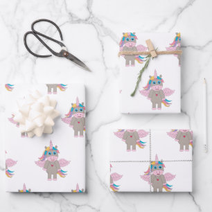Cute Rainbow Unicorn Design Wrapping Paper Sheet