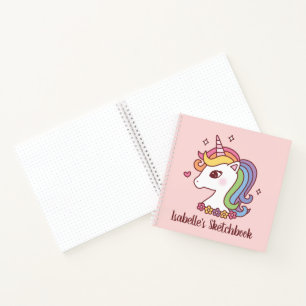 Cute Rainbow Unicorn Doodle Girls Sketchbook Notebook