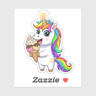 Cute Rainbow Unicorn Eating Ice Cream Cartoon
