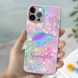 Cute Rainbow unicorn faux Glitter stars monogram