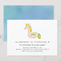Cute Rainbow Unicorn Floatie Pool Birthday Party