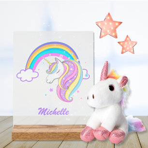 Cute Rainbow Unicorn Girl Script Name Whimsical  Acrylic Sign