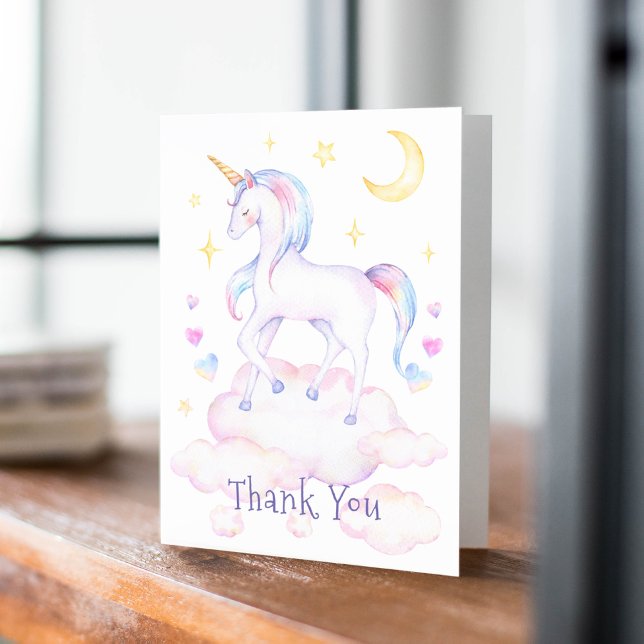 Cute Rainbow Unicorn Girl's Birthday Thank You Invitation (Creator Uploaded)