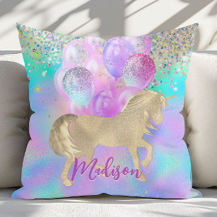 Cute Rainbow unicorn glitter balloons monogram Cushion