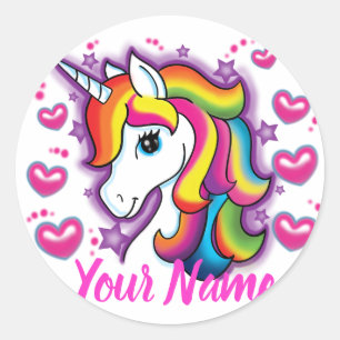 Cute Rainbow Unicorn Horse with Stars Hearts Classic Round Sticker