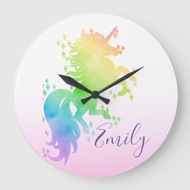 Cute rainbow unicorn 🦄  large clock (Front)