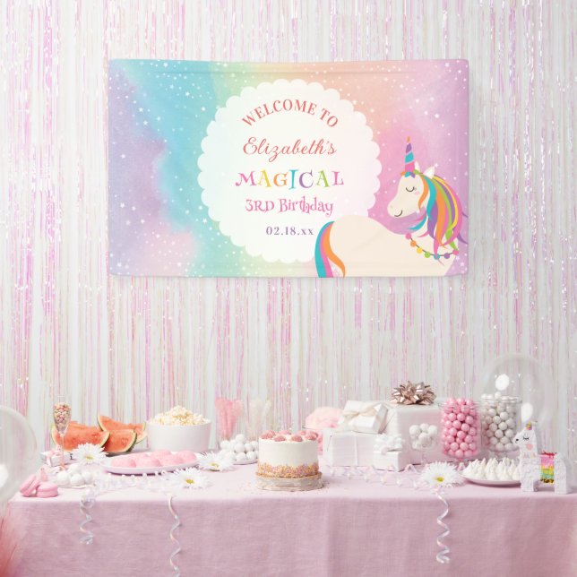 Cute Rainbow Unicorn Magical Birthday Welcome Banner (Party)