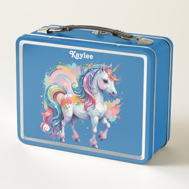 Cute Rainbow Unicorn Metal Lunch Box (Back)