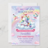 Cute Rainbow Unicorn on a cloud girls 2nd Birthday