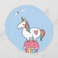 Cute Rainbow Unicorn on Birthday Cupcake