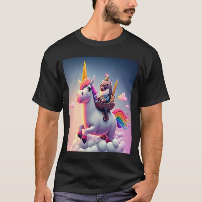 Cute Rainbow Unicorn Otter Riding A Unicorn  2 T-Shirt (Front)