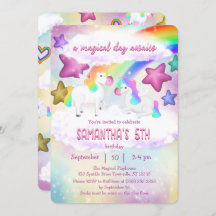 Cute Rainbow Unicorn Pastel Birthday Invitation