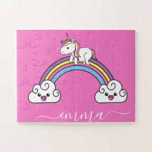 Cute Rainbow Unicorn Personalised Name  Jigsaw Puzzle