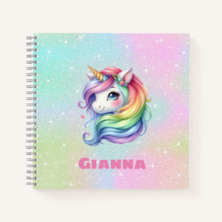 Cute Rainbow Unicorn Personalised Name Notebook