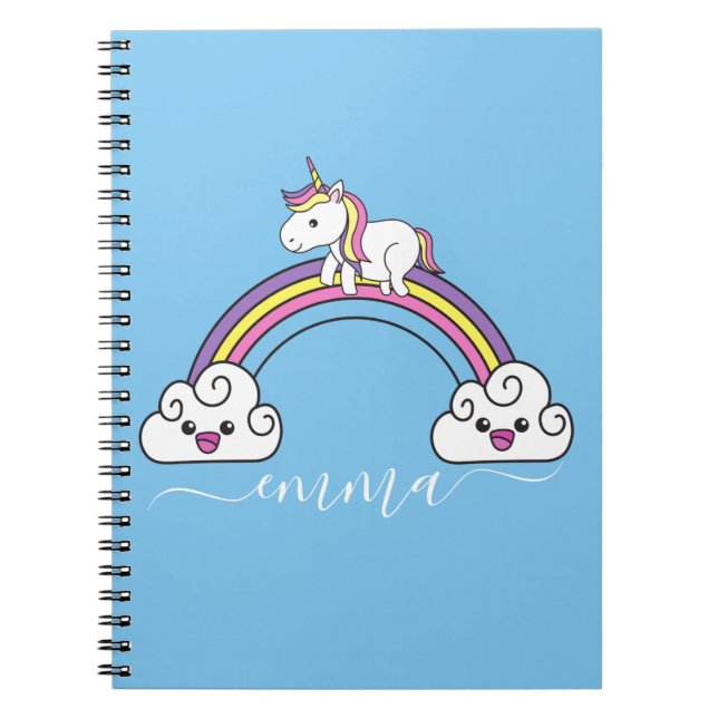 Cute Rainbow Unicorn Personalised Name  Notebook (Front)