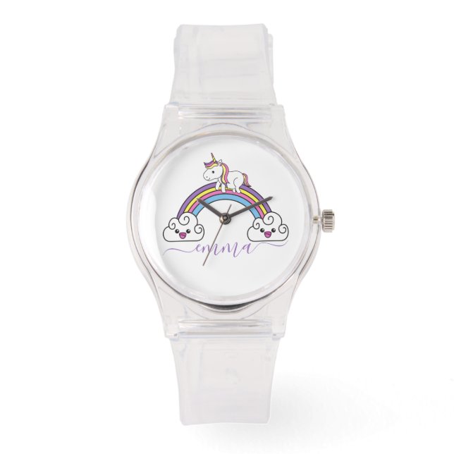 Cute Rainbow Unicorn Personalised Name Watch (Front)