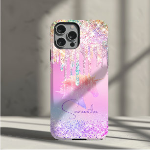 Cute Rainbow unicorn pink Glitter Drips monogram iPhone 11 Pro Case