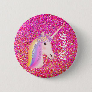 Cute Rainbow Unicorn Pink Glitter Fantasy Girl 6 Cm Round Badge