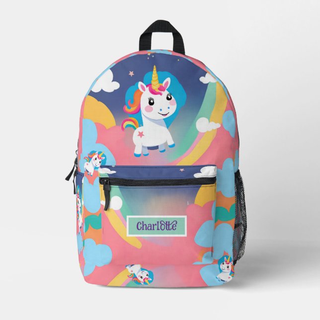 Cute Rainbow Unicorn Pink Purple Yellow Printed Backpack (Front)