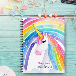 Cute Rainbow Unicorn Sketchbook Monogram Your Name Notebook