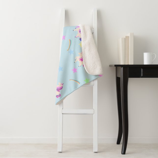 cute  rainbow Unicorn stars gradient pattern Sherpa Blanket (In Situ)