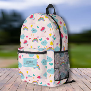 Cute Rainbow Unicorn Stars, Personalised Kids Name Printed Backpack