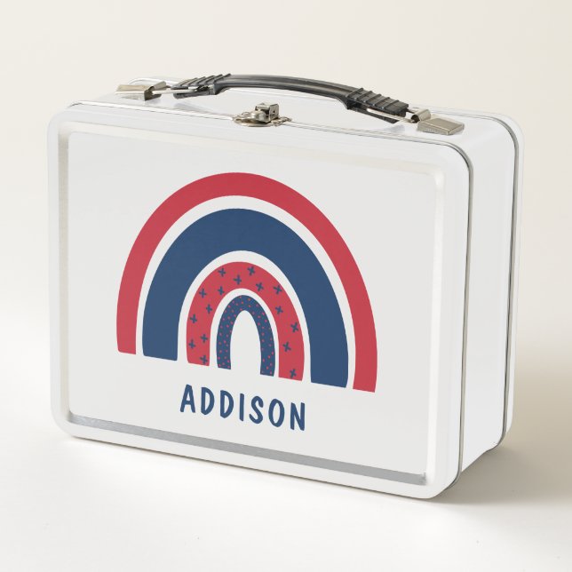 Cute Rainbow Unique Boy Personalised Custom Name Metal Lunch Box (Front)