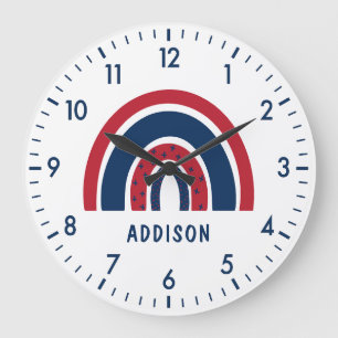Cute Rainbow Unique Boy Personalized Custom Name Large Clock