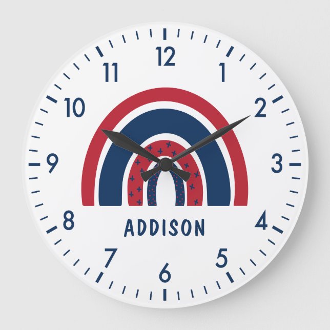 Cute Rainbow Unique Boy Personalized Custom Name Large Clock (Front)