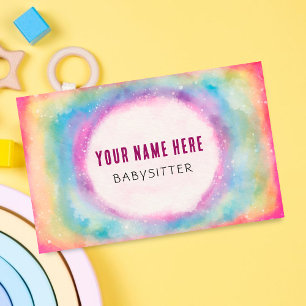 Cute Rainbow Watercolor Child care Babysitter  Business Card