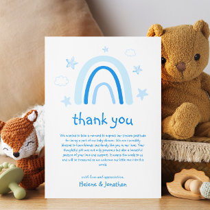 Cute Rainbow Watercolor Elegant Blue Baby Shower Thank You Card