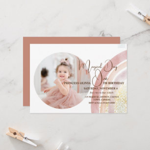  Cute Rainbow Watercolor Photograph 1st Birthday Invitation