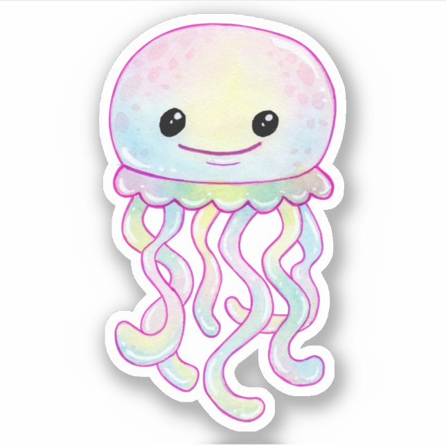 Cute Rainbow Watercolour Jellyfish (Front)