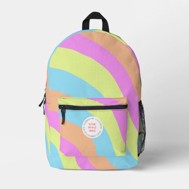 Cute Rainbow Waves Image Personalised Printed Backpack (Front)
