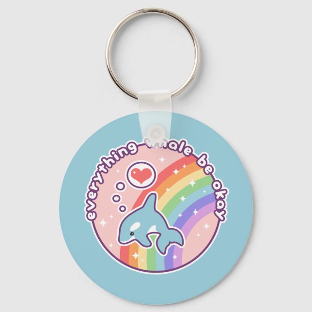 Cute Rainbow Whale Key Ring (Front)