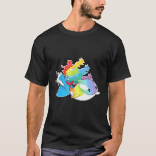 Cute Rainbow Whale Orca With Flying Cats T-Shirt